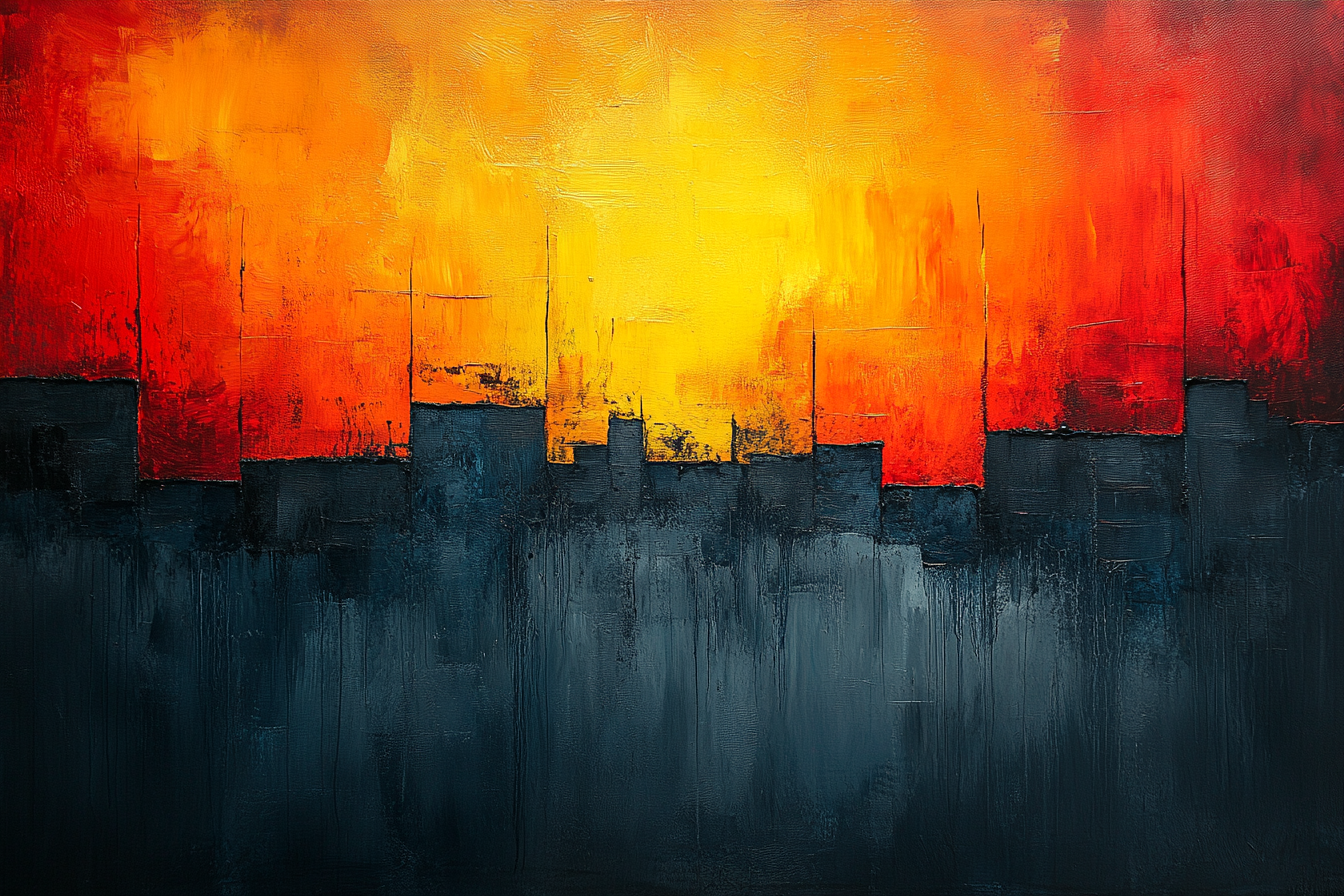 audrius5233_abstract_oil_paint_warm_colors_--ar_32_--stylize__122d2b7c-6b5a-4014-aa25-03f37ce2f57e_1 Degančio Dangaus Siluetai paveikslas