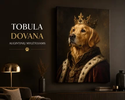 Karališkas šuns portretas iš nuotraukos – personalizuotas augintinio paveikslas
