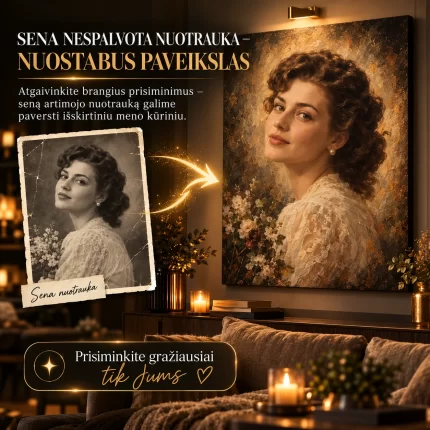 Sena nespalvota nuotrauka paversta spalvotu paveikslu ant drobės